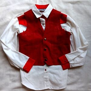Vtg Kids Size 8 Panhandle Slim Snap Button Shirt & Diamond Leathers Vest